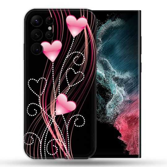 Coque Pour Samsung Galaxy S22 Ultra Amour Coeur Rose Montant sur Noir