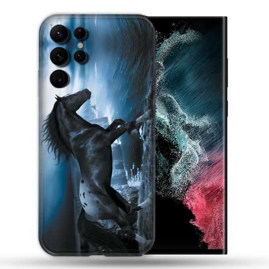 Coque Pour Samsung Galaxy S22 Ultra Animal Cheval Noir