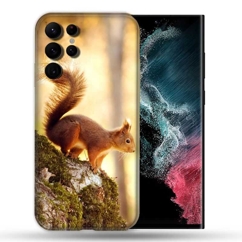 Coque Pour Samsung Galaxy S22 Ultra Animal Ecureuil Bois