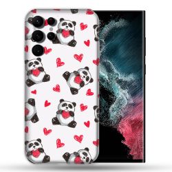 Coque Pour Samsung Galaxy S22 Ultra Animal Panda Cœur