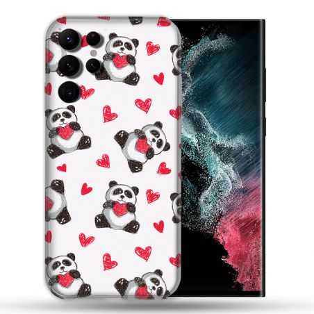 Coque Pour Samsung Galaxy S22 Ultra Animal Panda Cœur