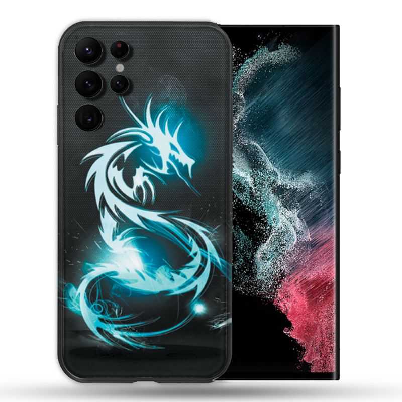 Coque Pour Samsung Galaxy S22 Ultra Fantastique Dragon Bleu