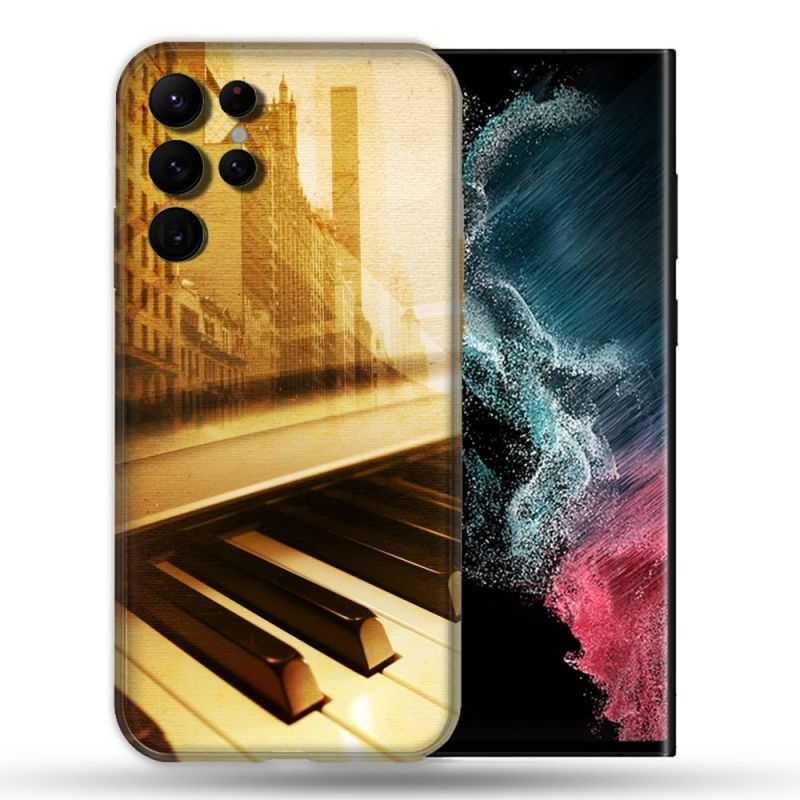 Coque Pour Samsung Galaxy S22 Ultra Musique Piano Retro