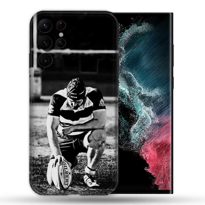 Coque Pour Samsung Galaxy S22 Ultra Sport Rugby Noir Blanc