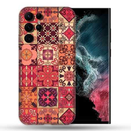 Coque Pour Samsung Galaxy S22 Ultra Texture Carreau Ciment Rouge