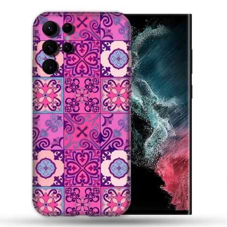 Coque Pour Samsung Galaxy S22 Ultra Texture Carreau Ciment Violet