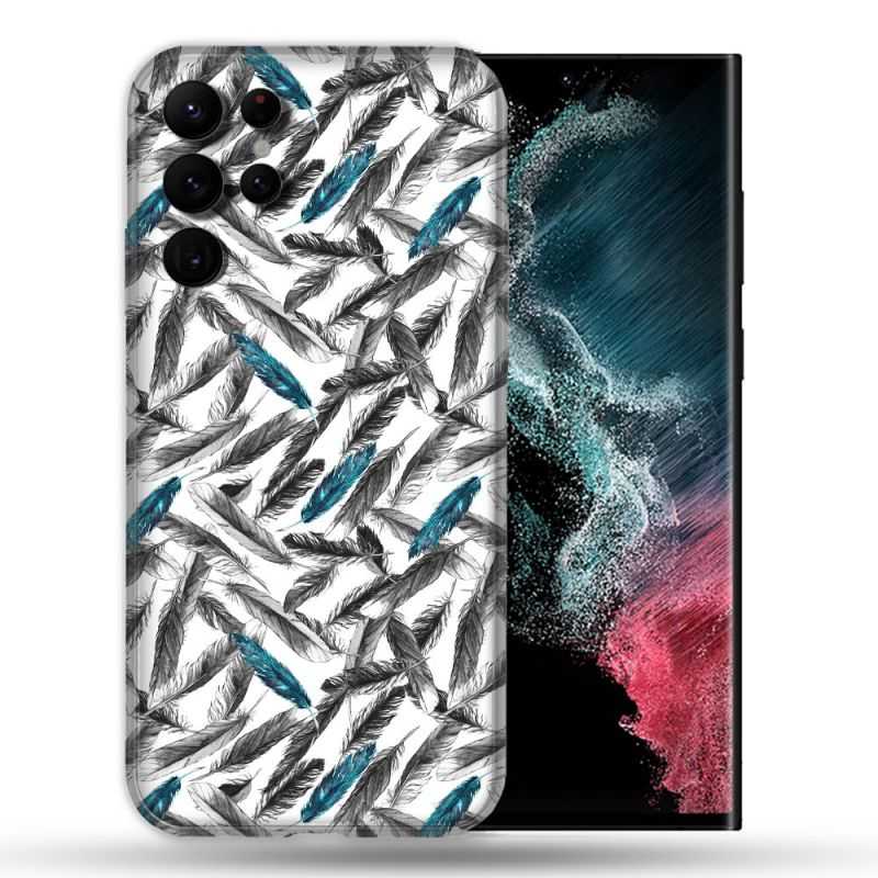 Coque Pour Samsung Galaxy S22 Ultra Texture Plume Canard