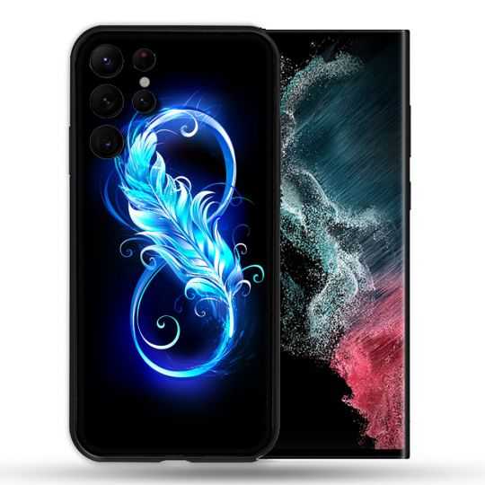 Coque Pour Samsung Galaxy S22 Ultra Texture Plume Infini Bleu