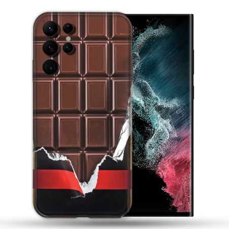 Coque Pour Samsung Galaxy S22 Ultra Texture Trompe Oeil Chocolat