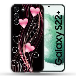 Coque Pour Samsung Galaxy S22 Plus Amour Coeur Rose Montant sur Noir