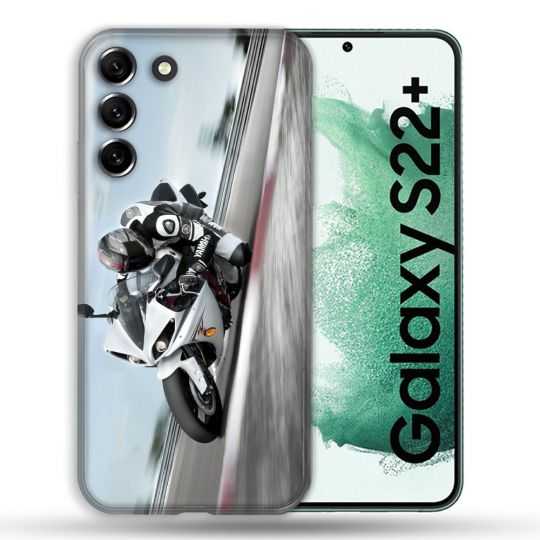 Coque Pour Samsung Galaxy S22 Plus Moto Course GP Blanche