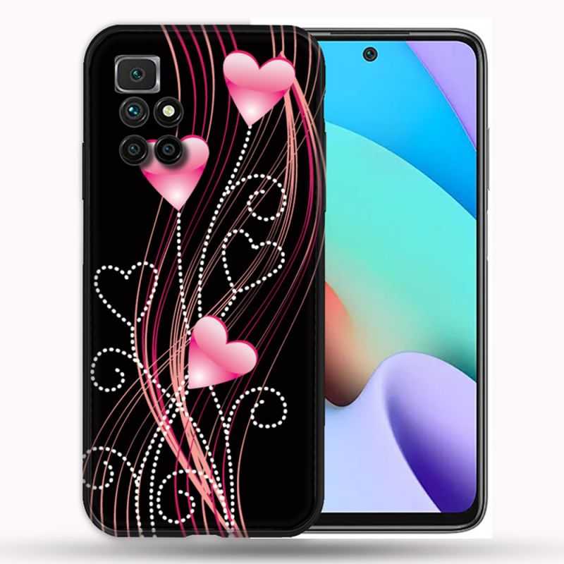 Coque Pour Xiaomi Redmi 10 Amour Coeur Rose Montant sur Noir