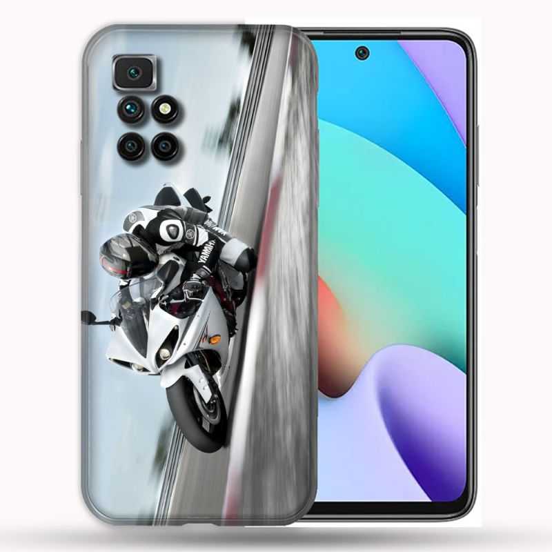 Coque Pour Xiaomi Redmi 10 Moto Course GP Blanche