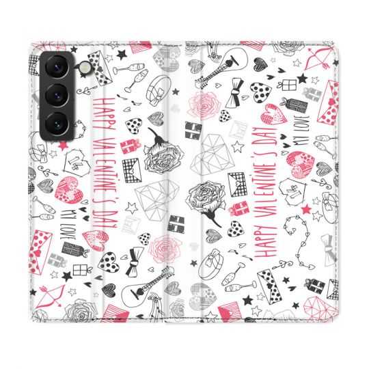 Housse Cuir Portefeuille Pour Samsung Galaxy S22 Amour Valentines