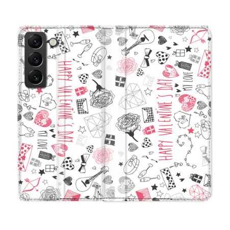 Housse Cuir Portefeuille Pour Samsung Galaxy S22 Amour Valentines