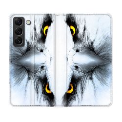 Housse Cuir Portefeuille Pour Samsung Galaxy S22 Animal Aigle Royal Blanc