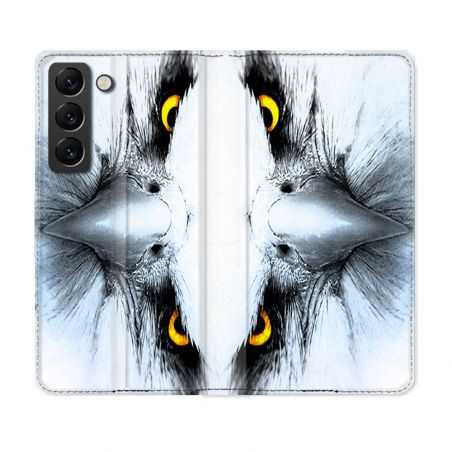 Housse Cuir Portefeuille Pour Samsung Galaxy S22 Animal Aigle Royal Blanc