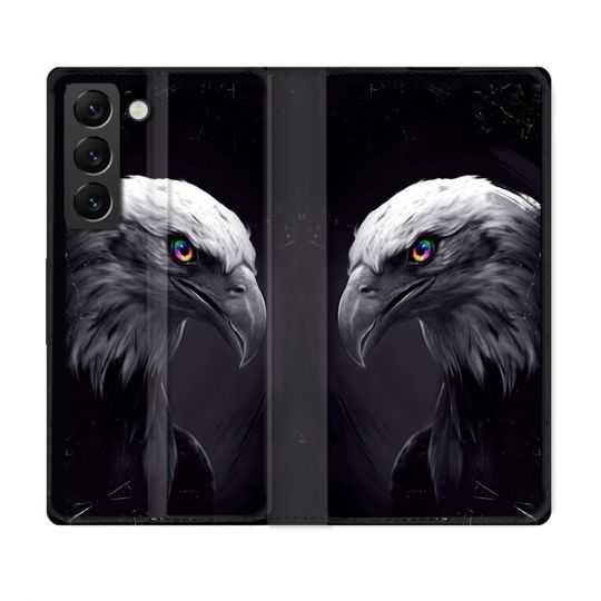 Housse Cuir Portefeuille Pour Samsung Galaxy S22 Animal Aigle Royal Noir
