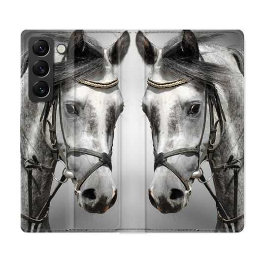 Housse Cuir Portefeuille Pour Samsung Galaxy S22 Animal Cheval Blanc