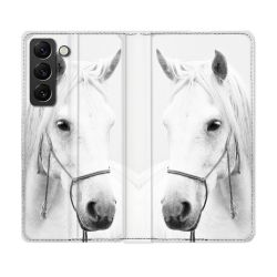 Housse Cuir Portefeuille Pour Samsung Galaxy S22 Animal Cheval Cristal