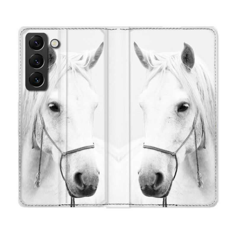 Housse Cuir Portefeuille Pour Samsung Galaxy S22 Animal Cheval Cristal