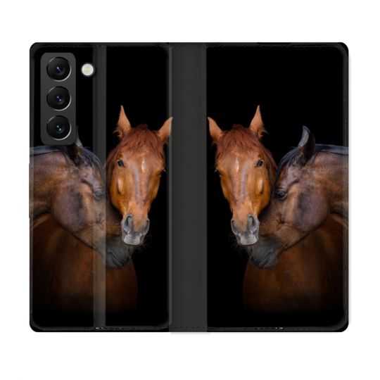 Housse Cuir Portefeuille Pour Samsung Galaxy S22 Animal Cheval Marron