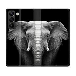 Housse Cuir Portefeuille Pour Samsung Galaxy S22 Animal Elephant Noir