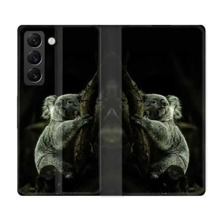Housse Cuir Portefeuille Pour Samsung Galaxy S22 Animal Koala Noir