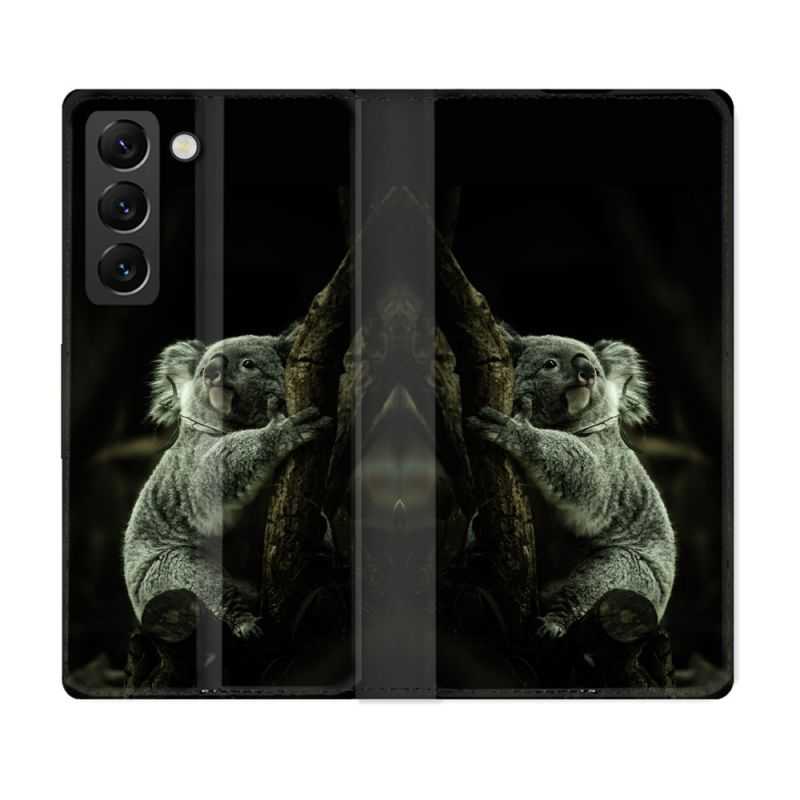 Housse Cuir Portefeuille Pour Samsung Galaxy S22 Animal Koala Noir