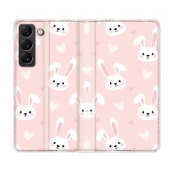 Housse Cuir Portefeuille Pour Samsung Galaxy S22 Animal Lapin Rose