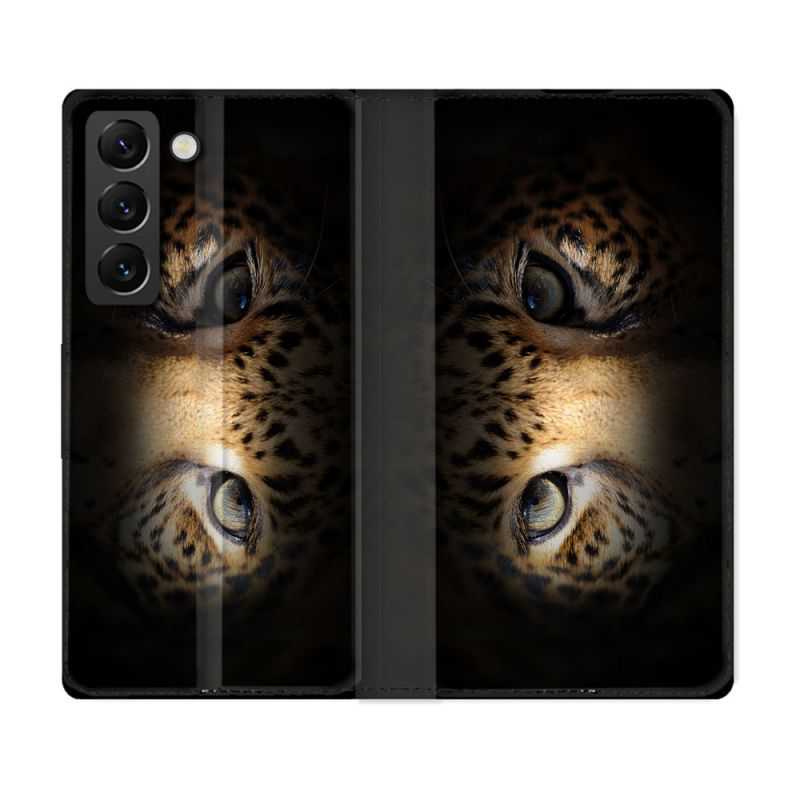 Housse Cuir Portefeuille Pour Samsung Galaxy S22 Animal Leopard Yeux