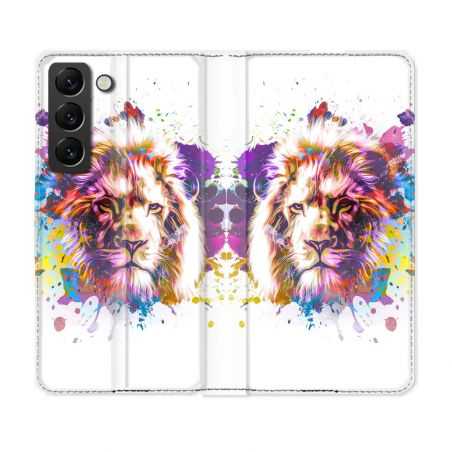 Housse Cuir Portefeuille Pour Samsung Galaxy S22 Animal Lion Tag