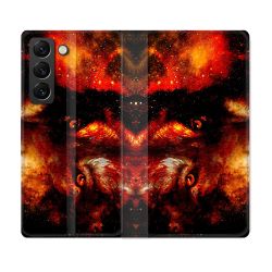 Housse Cuir Portefeuille Pour Samsung Galaxy S22 Animal Loup Espace