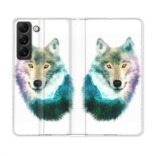 Housse Cuir Portefeuille Pour Samsung Galaxy S22 Animal Loup Montagne
