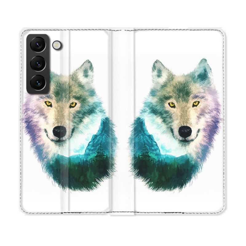 Housse Cuir Portefeuille Pour Samsung Galaxy S22 Animal Loup Montagne