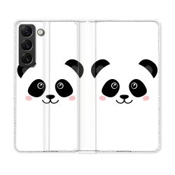 Housse Cuir Portefeuille Pour Samsung Galaxy S22 Animal Panda Blanc