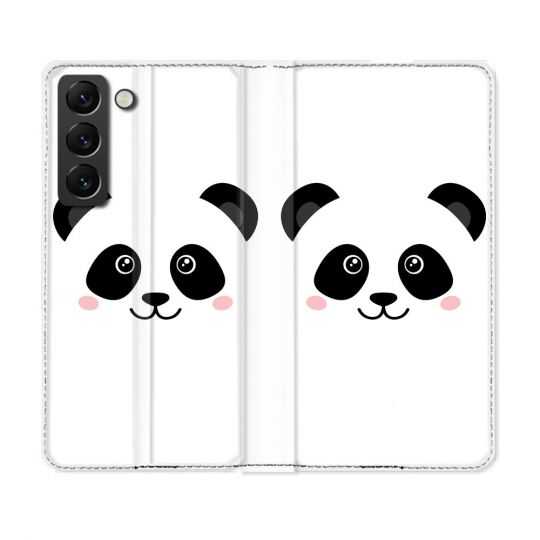 Housse Cuir Portefeuille Pour Samsung Galaxy S22 Animal Panda Blanc