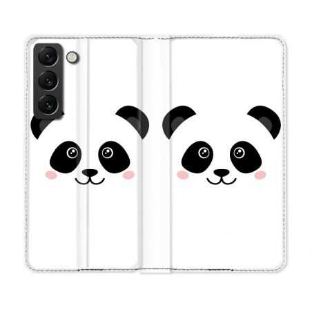 Housse Cuir Portefeuille Pour Samsung Galaxy S22 Animal Panda Blanc