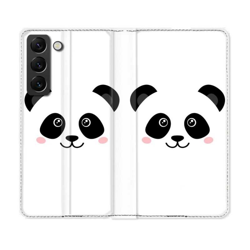 Housse Cuir Portefeuille Pour Samsung Galaxy S22 Animal Panda Blanc