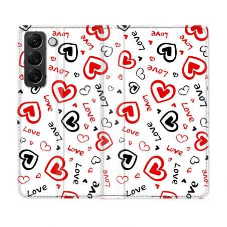 Housse Cuir Portefeuille Pour Samsung Galaxy S22 Plus Amour Love