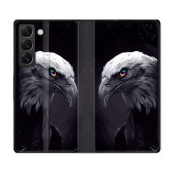 Housse Cuir Portefeuille Pour Samsung Galaxy S22 Plus Animal Aigle Royal Noir