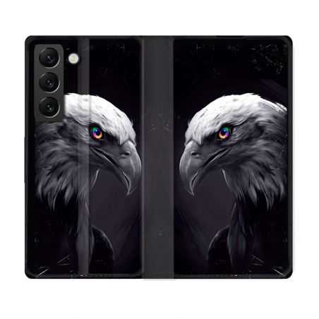 Housse Cuir Portefeuille Pour Samsung Galaxy S22 Plus Animal Aigle Royal Noir
