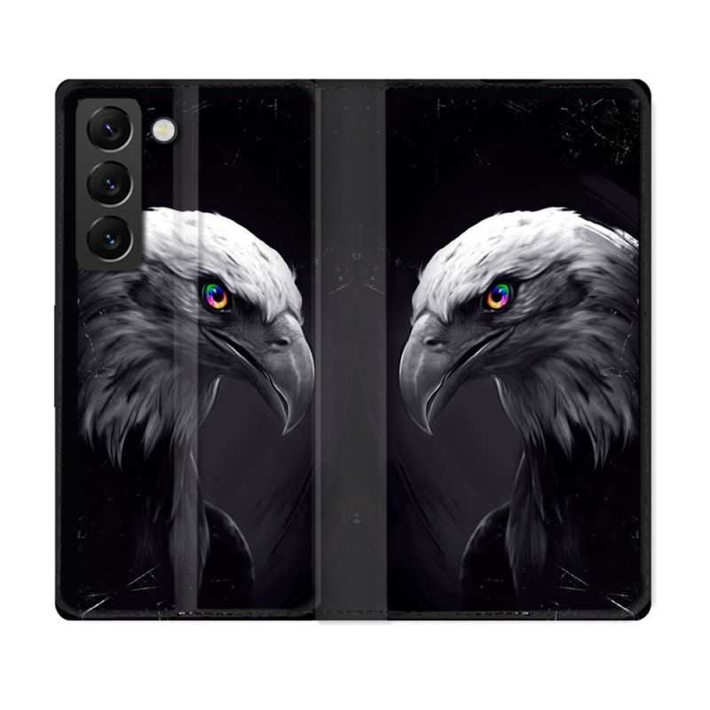 Housse Cuir Portefeuille Pour Samsung Galaxy S22 Plus Animal Aigle Royal Noir
