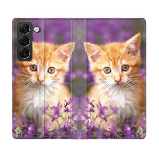 Housse Cuir Portefeuille Pour Samsung Galaxy S22 Plus Animal Chat Violet