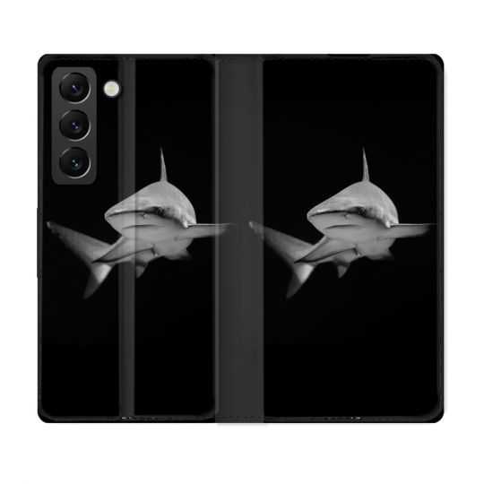 Housse Cuir Portefeuille Pour Samsung Galaxy S22 Animal Requin Sombre