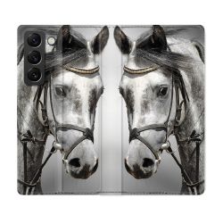 Housse Cuir Portefeuille Pour Samsung Galaxy S22 Plus Animal Cheval Blanc