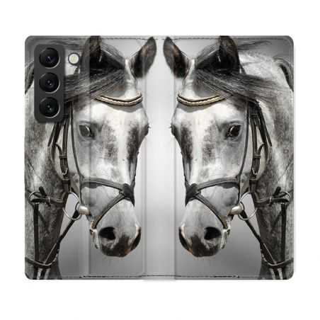 Housse Cuir Portefeuille Pour Samsung Galaxy S22 Plus Animal Cheval Blanc