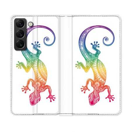 Housse Cuir Portefeuille Pour Samsung Galaxy S22 Animal Salamandre Color