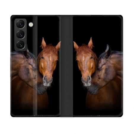 Housse Cuir Portefeuille Pour Samsung Galaxy S22 Plus Animal Cheval Marron