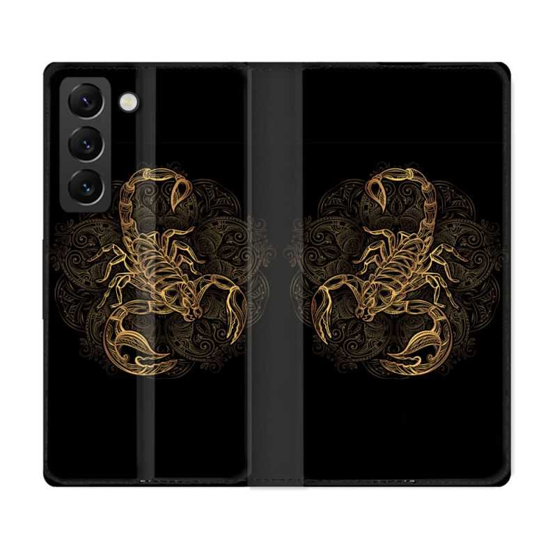 Housse Cuir Portefeuille Pour Samsung Galaxy S22 Animal Scorpion Fresque